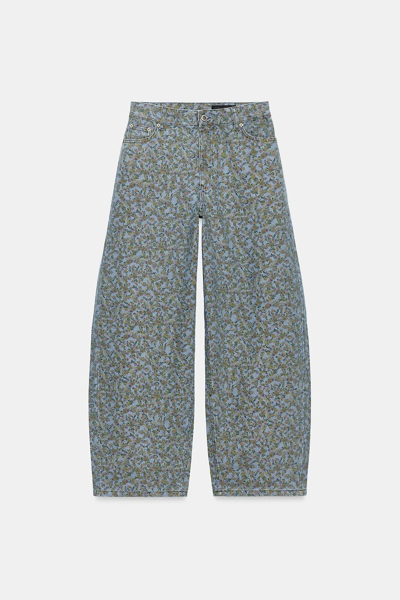 ZW COLLECTION BARREL HIGH-WAIST FLORAL JEANS