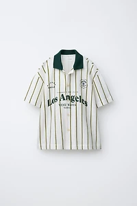 STRIPED TEXT KNIT SHIRT