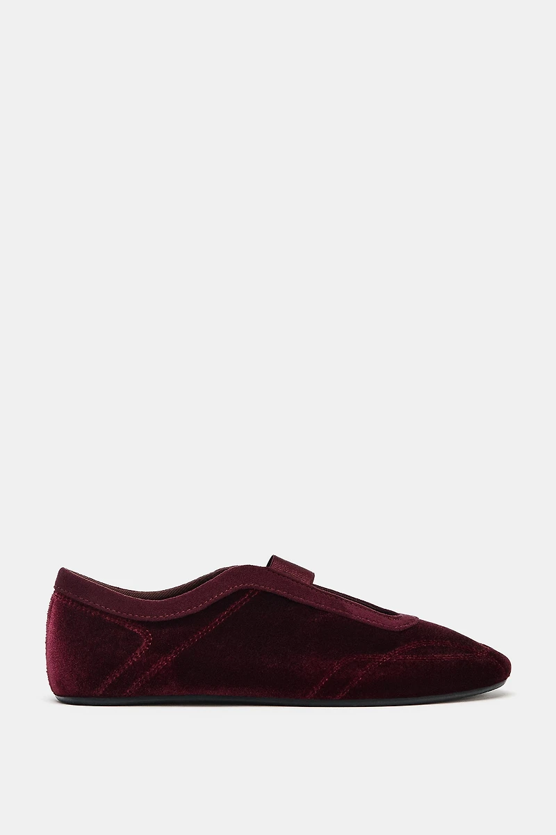 VELVET EFFECT STITCHED BALLET FLATS