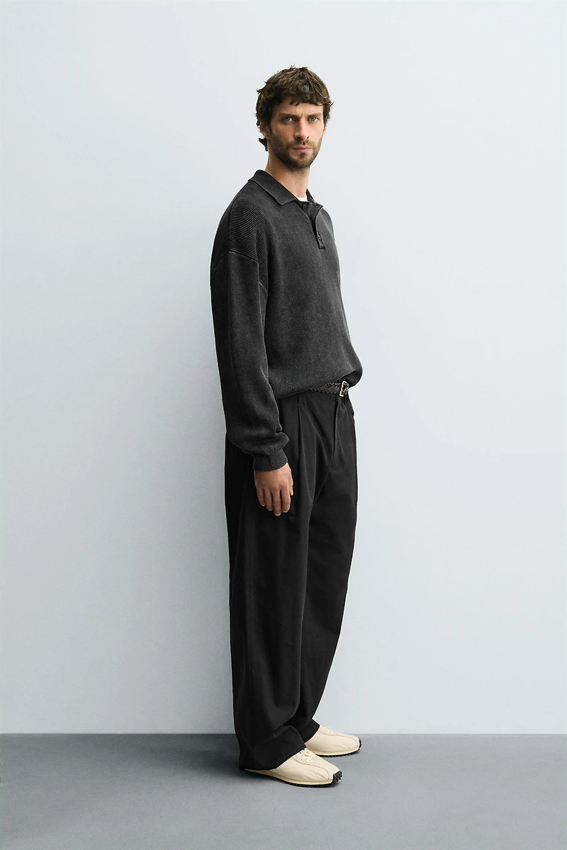 WASHED KNIT POLO SHIRT