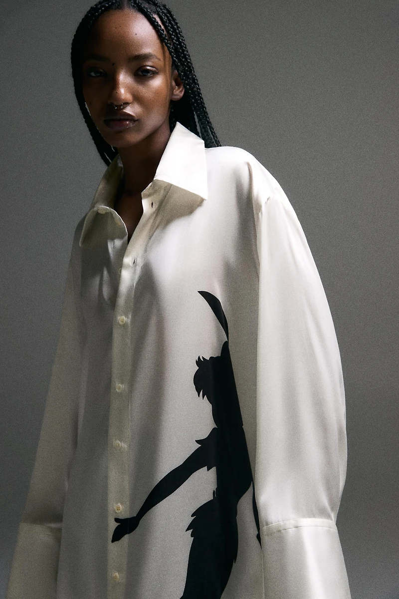 100% SILK PETER PAN PRINT SHIRT HARRY LAMBERT FOR ZARA X DISNEY