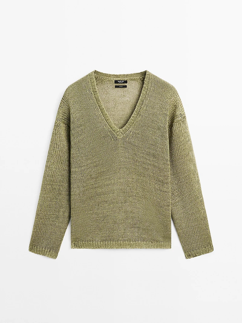 100% linen cutwork sweater