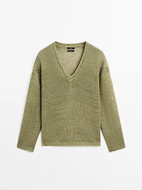 100% linen cutwork sweater