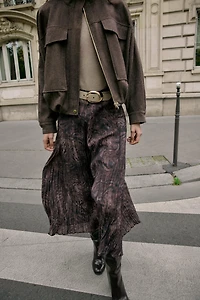 PRINTED BELTED MIDI SKIRT