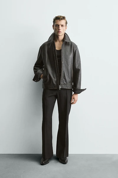 BLOUSON EN CUIR LAVÉ EFFET VINTAGE ÉDITION LIMITÉE