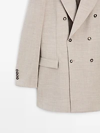 Long 100% wool double-breasted blazer