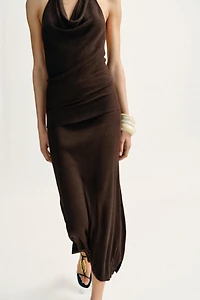 METALLIC THREAD RIB KNIT MIDI SKIRT
