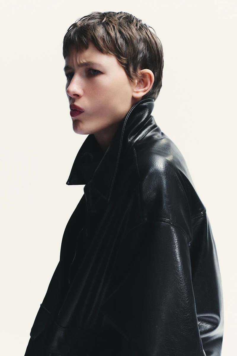 FAUX LEATHER BOMBER JACKET