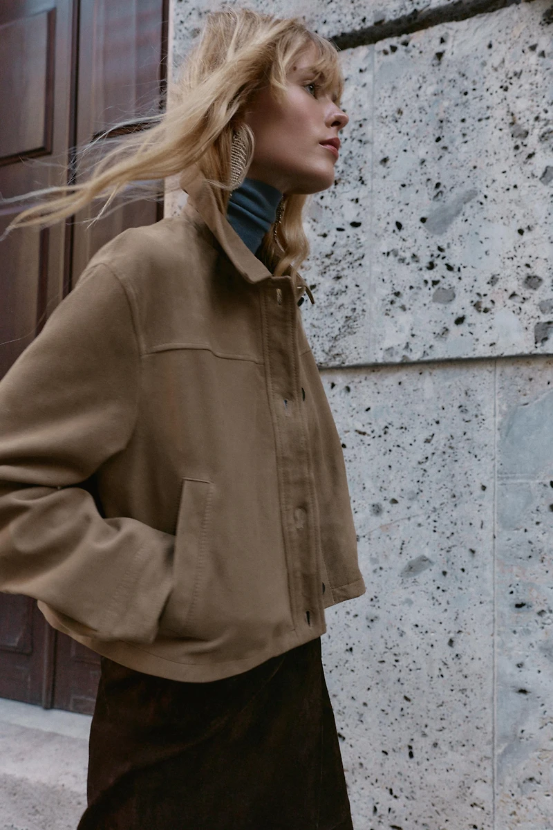 100% LEATHER SHIRT COLLAR JACKET