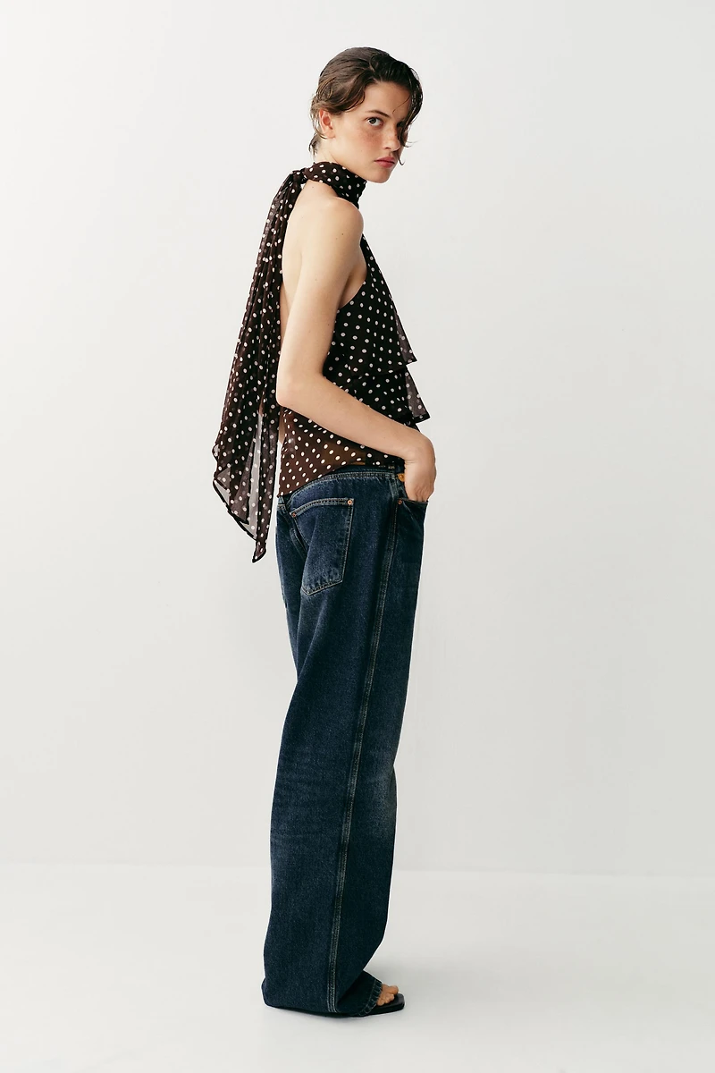 RUFFLED POLKA DOT HALTER TOP