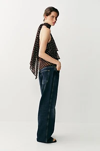 RUFFLED POLKA DOT HALTER TOP