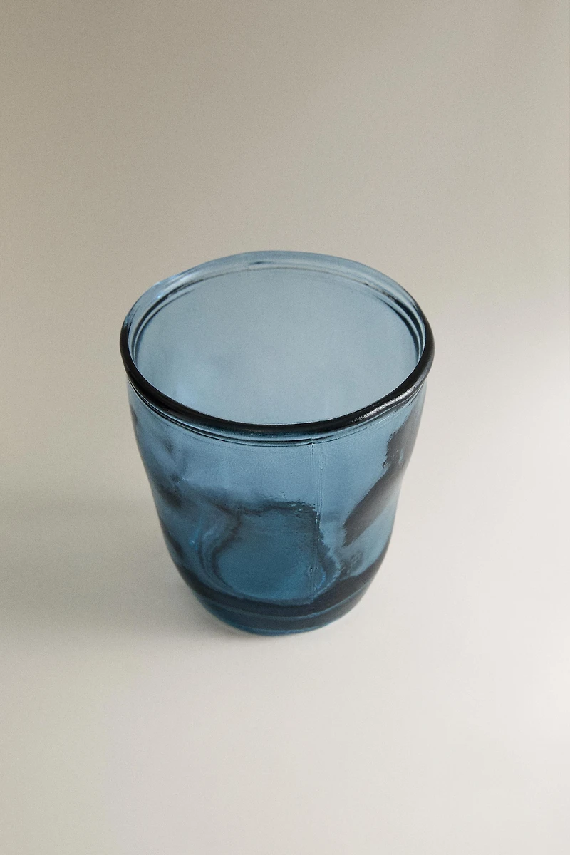 TRANSLUCENT BLUE GLASS TOOTHBRUSH TUMBLER