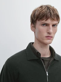 Knit wool blend polo sweater with zip
