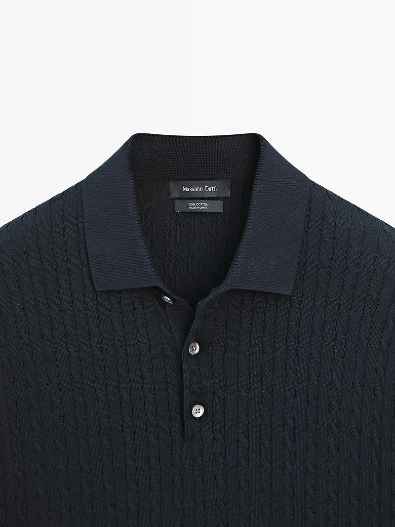 100% cotton cable-knit polo shirt