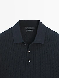 100% cotton cable-knit polo shirt