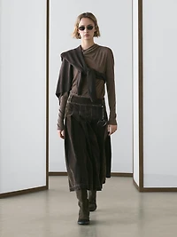 Jupe midi denim plissée effet velours