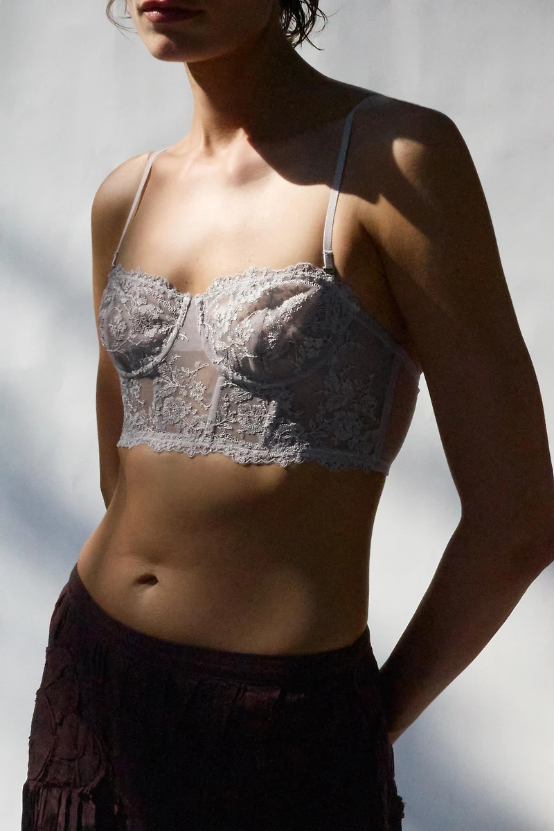 FLORAL EMBROIDERED CORSET BRA