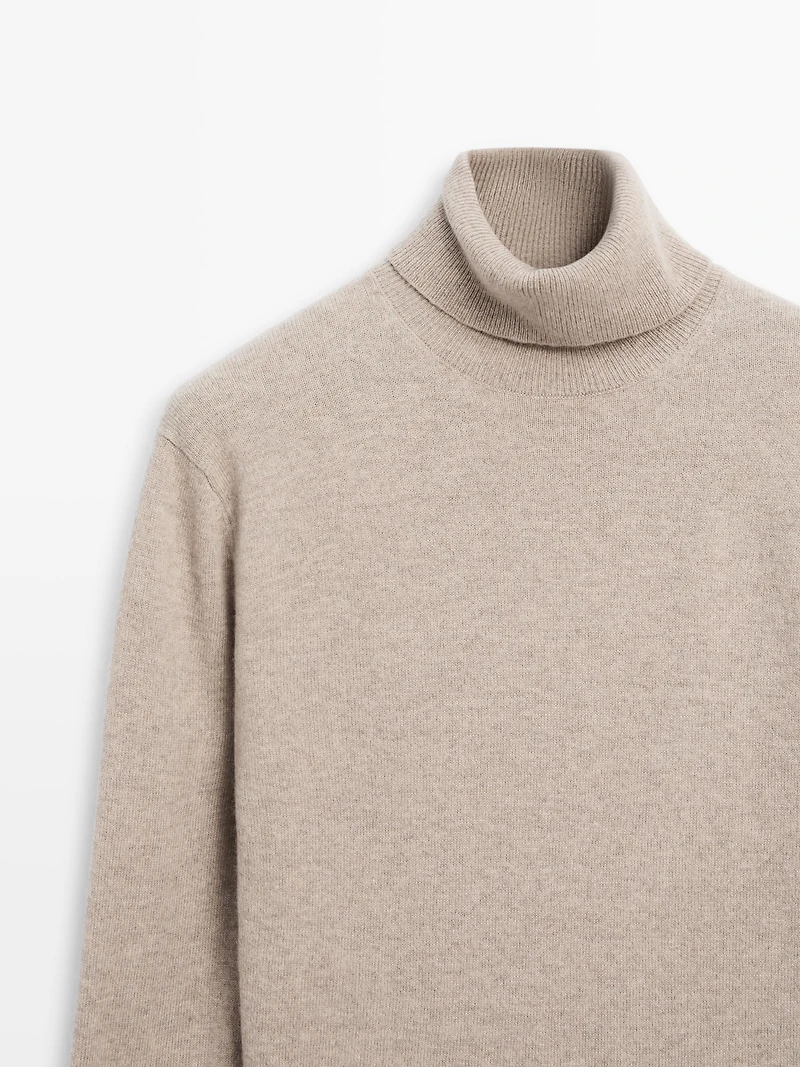 Wool blend knit sweater with high neck