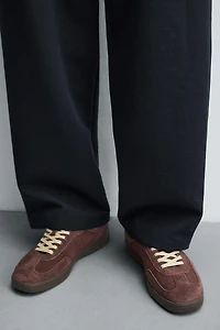 CONTRAST SOLE LEATHER SNEAKERS