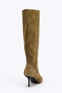 SPLIT LEATHER KITTEN HEEL BOOTS