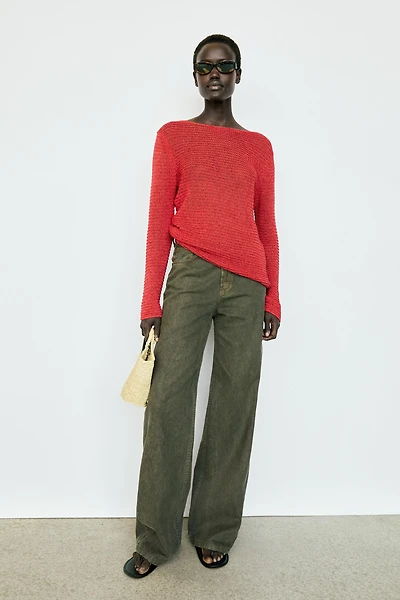 Boat neck knit sweater