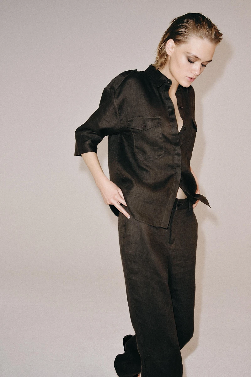 ZW COLLECTION 100% LINEN FLARE PANTS