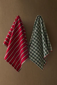 SET OF DYED COTTON CHRISTMAS KITCHEN TOWELS (SET OF 2)