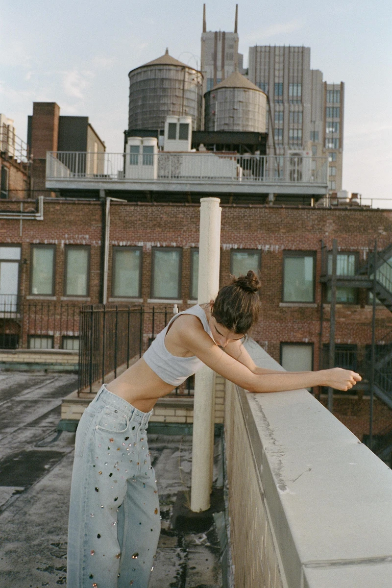 RELAXED OVERSIZE HIGH WAIST JEANS WITH JEWELS