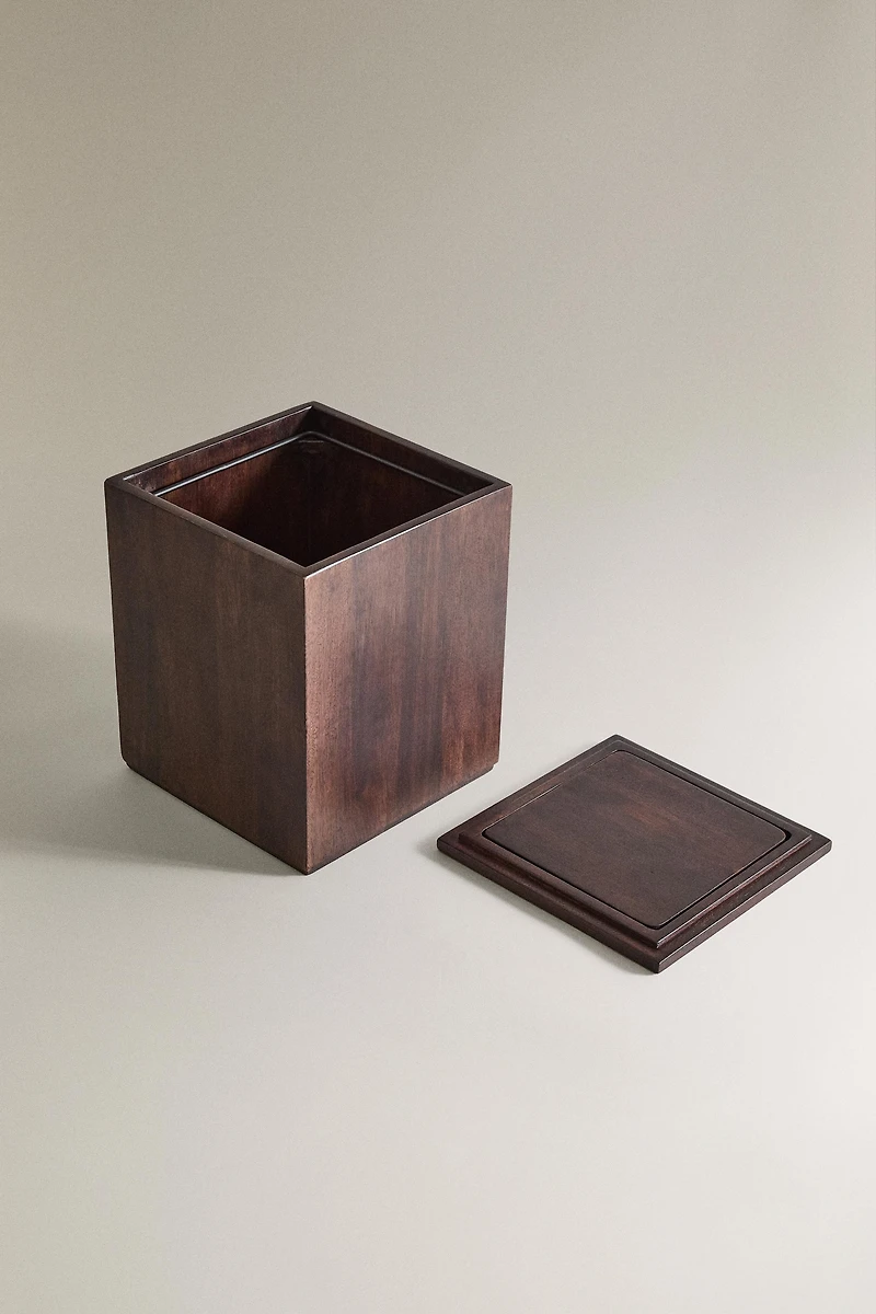 SQUARE DARK WOOD BATHROOM BIN