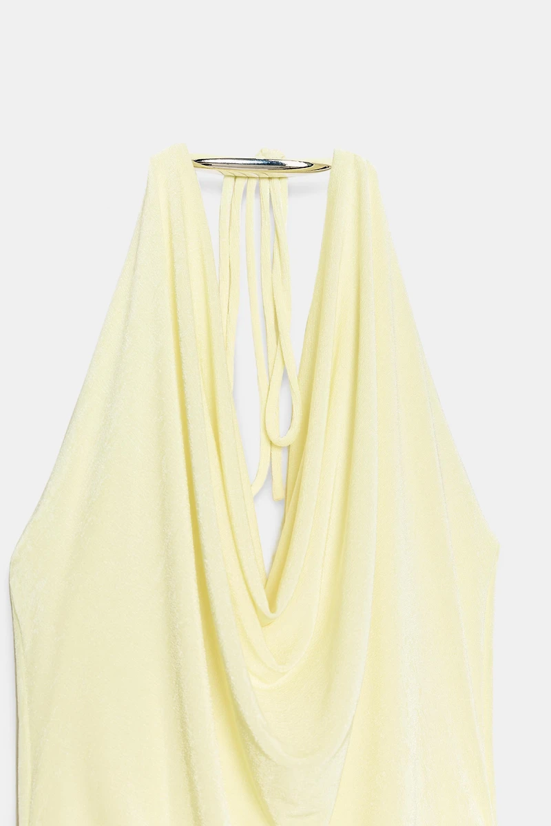 HALTER LONG DRESS WITH APPLIQUÉ