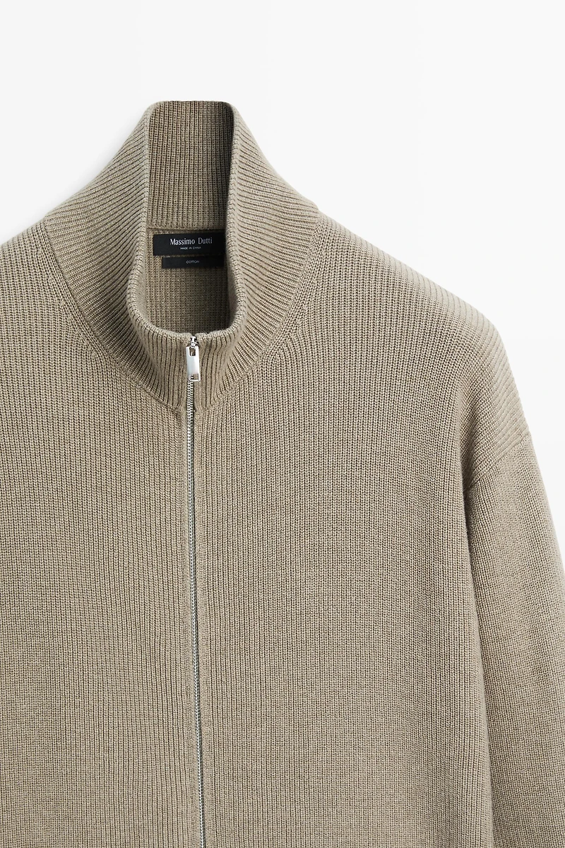 100% cotton ribbed knit cardigan