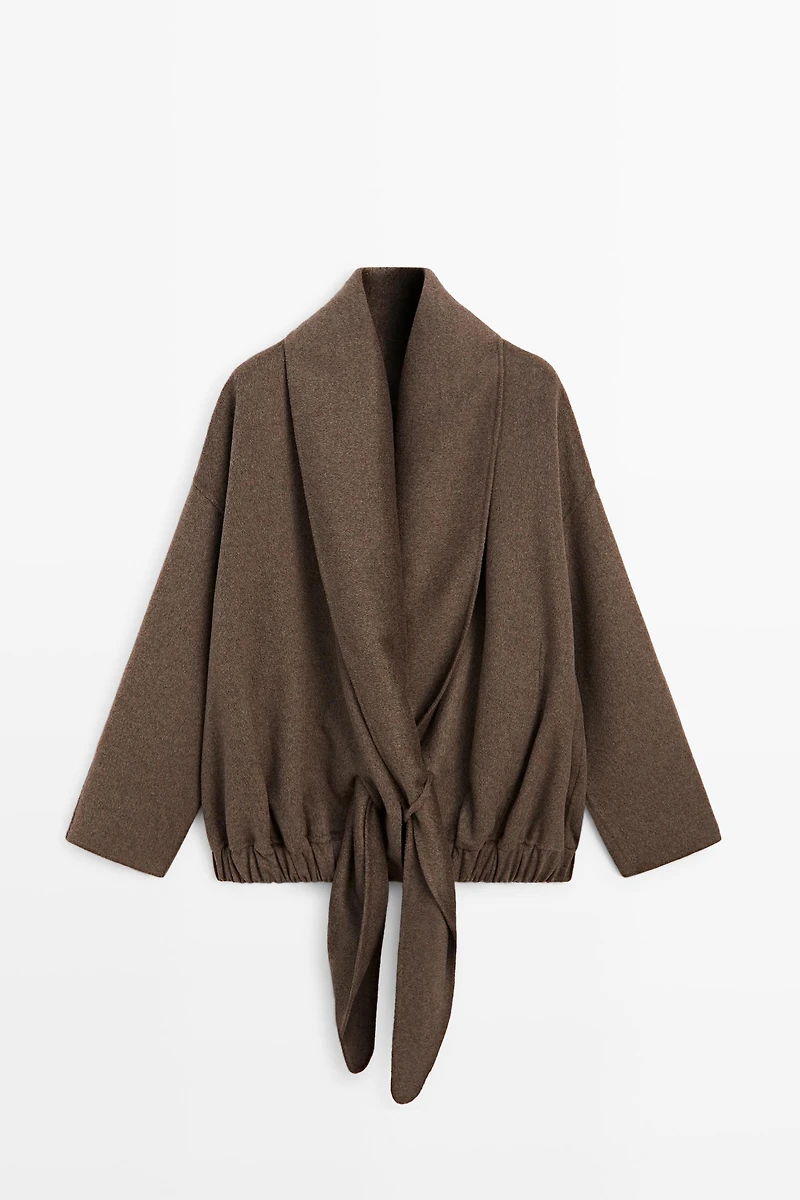 Wrap-style melange wool blend jacket