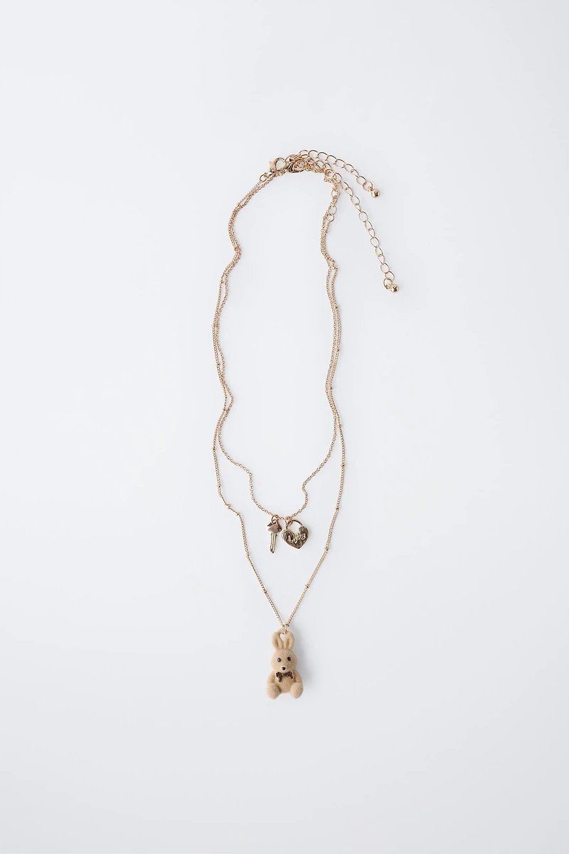 PACK OF TWO FLOCKED RABBIT AND PADLOCK NECKLACES