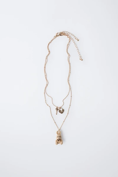 PACK OF TWO FLOCKED RABBIT AND PADLOCK NECKLACES