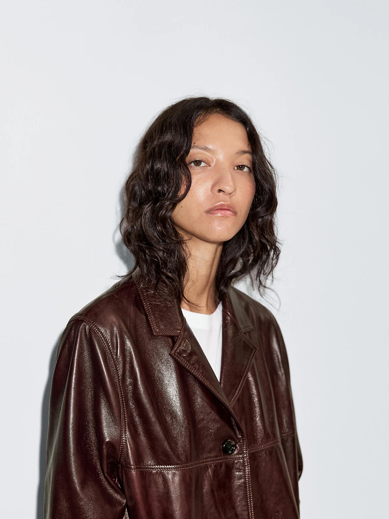 Long nappa leather coat