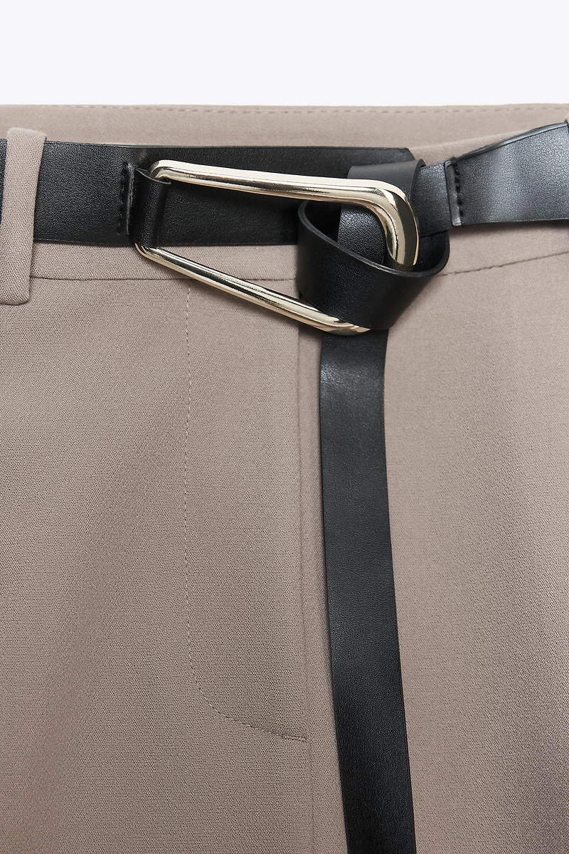STRAIGHT LEG PLEATED BELTED PANTS