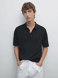 100% cotton cable-knit polo sweater