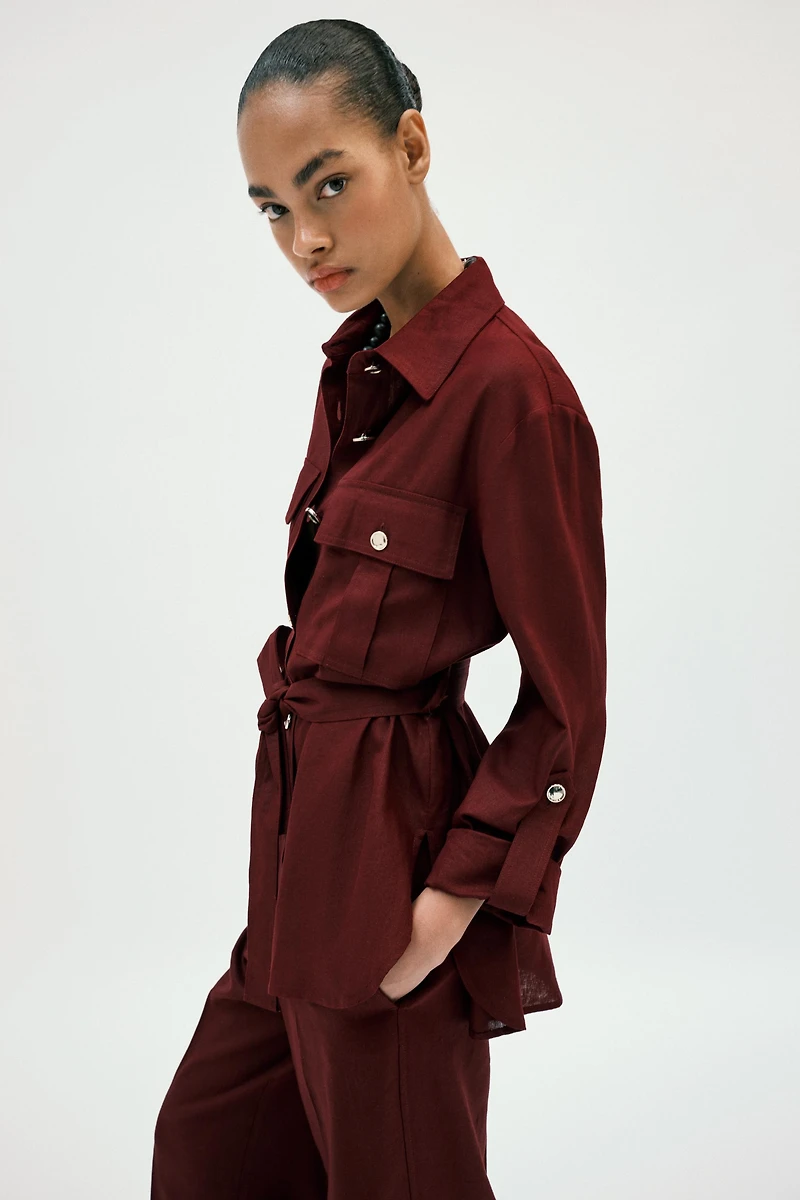 BELTED LINEN SAFARI JACKET