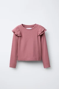 RUFFLED RIBBED T-SHIRT