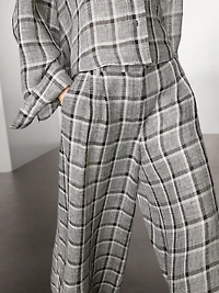 100% linen check palazzo trousers