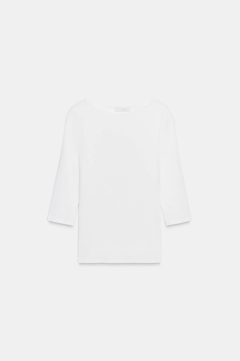 T-SHIRT COL BATEAU EN COTON