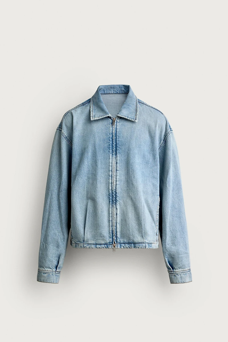 WASHED DENIM ZIP-UP JACKET