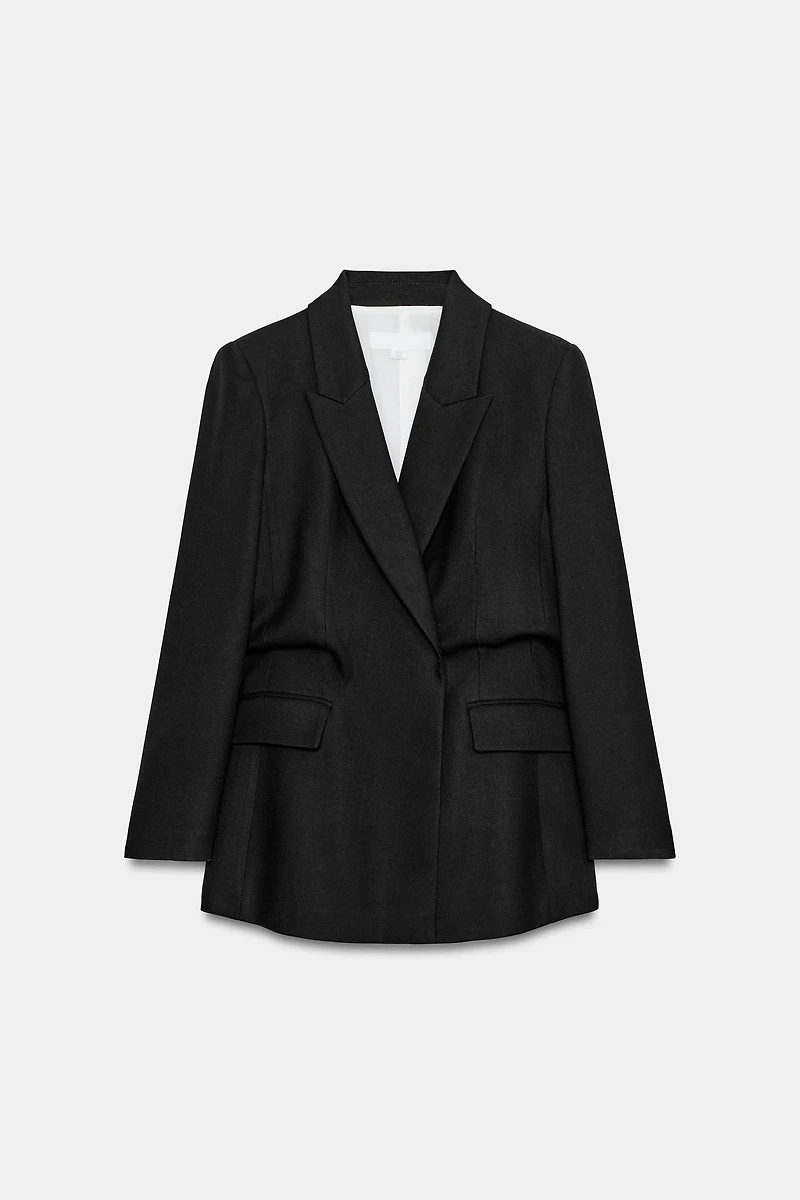 DOUBLE-BREASTED BLAZER WITH PUFF WAIST & SHOULDER PADS