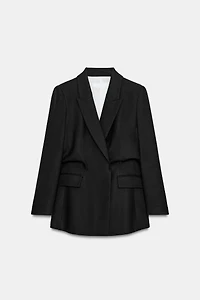 DOUBLE-BREASTED BLAZER WITH PUFF WAIST & SHOULDER PADS