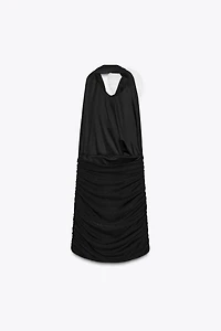HALTER MINI DRESS WITH APPLIQUÉ FLOWER