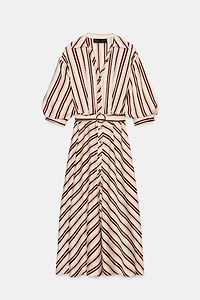 STRIPED BELTED MIDI DRESS