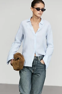 Regular fit 100% linen pinstriped shirt