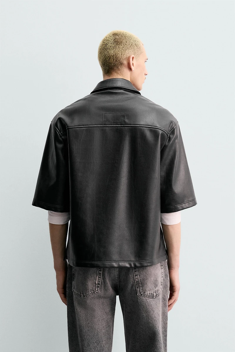 FAUX LEATHER RELAXED FIT OVERSHIRT