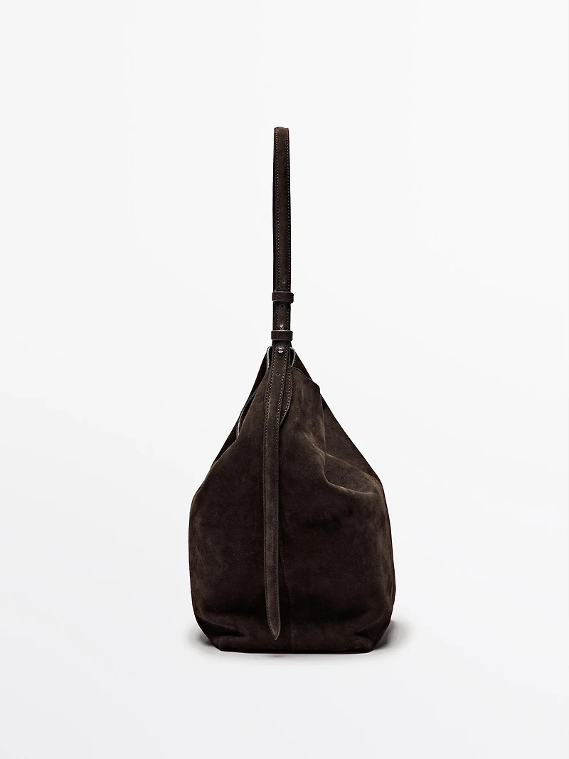 Split suede leather bucket bag