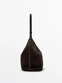 Split suede leather bucket bag